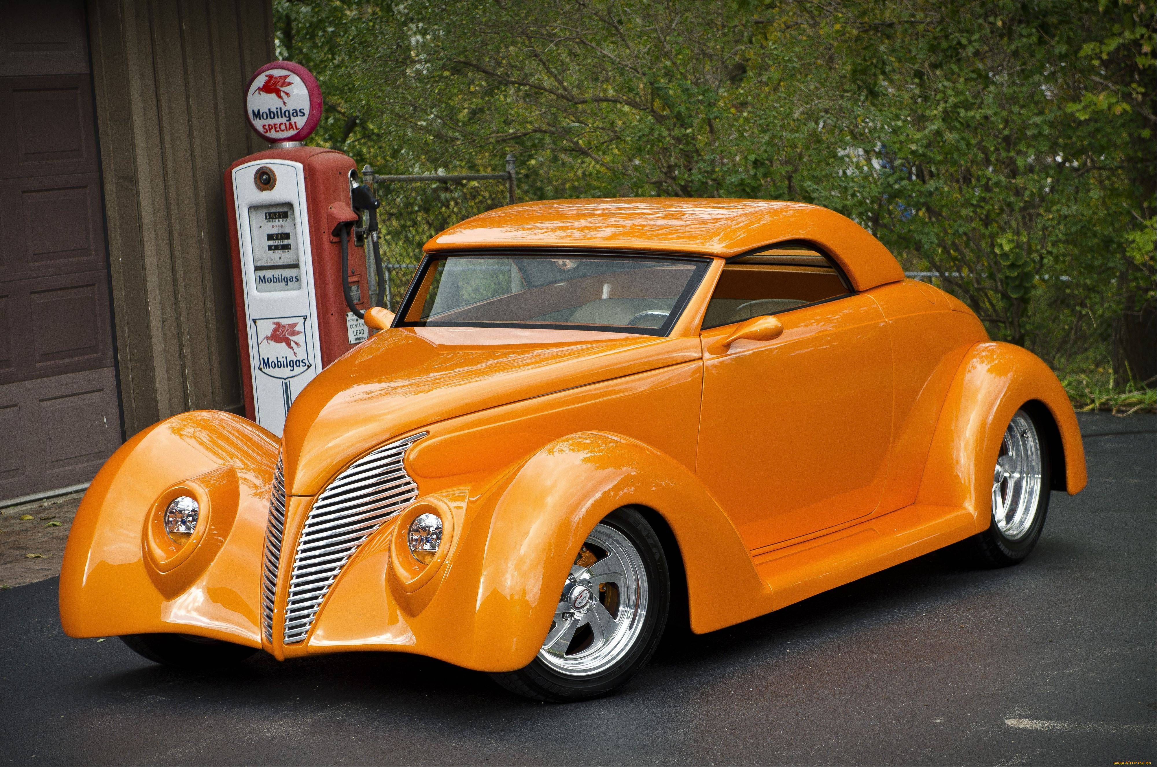 , custom classic car, orange, streetrod